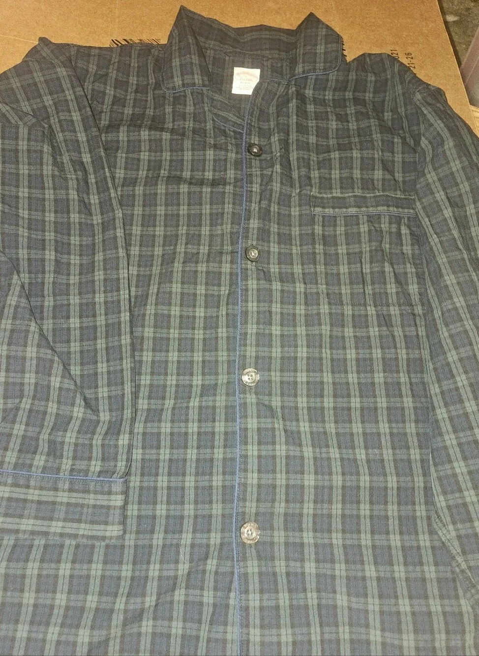 Brooks Brothers Men's Large Black Watch Tartan Plaid Cotton Pajama Shirt Top